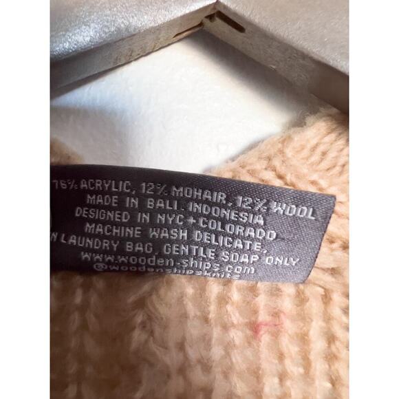 Wooden Ships Open Cardigan Sweater Knit Fuzzy Textured S/L Tan Camel Cozy - Picture 4 of 5